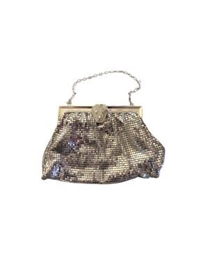 Vintage Whiting & Davis Mesh Evening Bag |Silver Tone Rhinestone Fold-Over Clasp